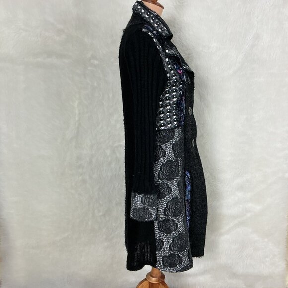 Tivoli Ireland Wool Mohair Floral Lace Ruffle Long Cardigan Sweater Jacket S - Picture 5 of 7